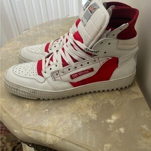 Off-White Red and White High-Top Sneakers